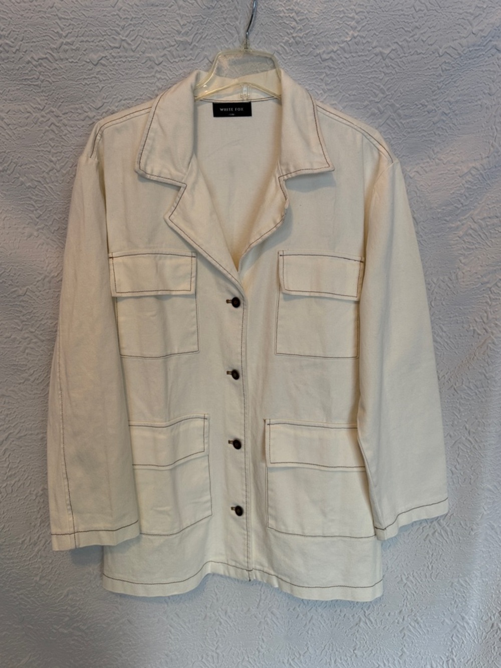 White Fox 🤍 | Cotton Denim Utility Jacket S/M | Contrast Stitching, Chore Style